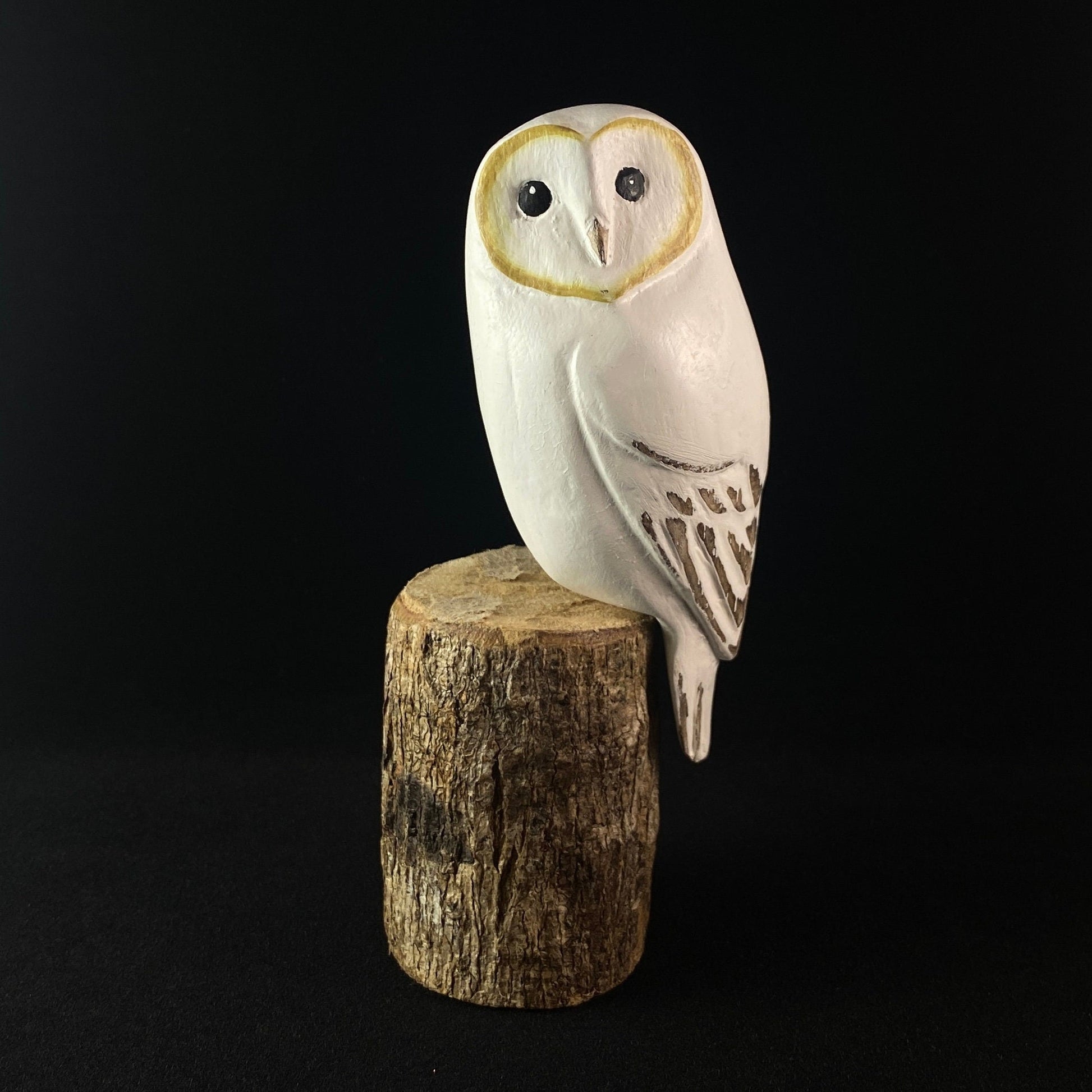 Hand-painted Wooden Mini Barn Owl, Handmade Carved Wood Bird