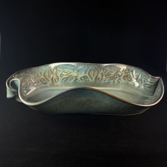 Handmade Asparagus Dish with Spoon, Functional and Decorative Pottery