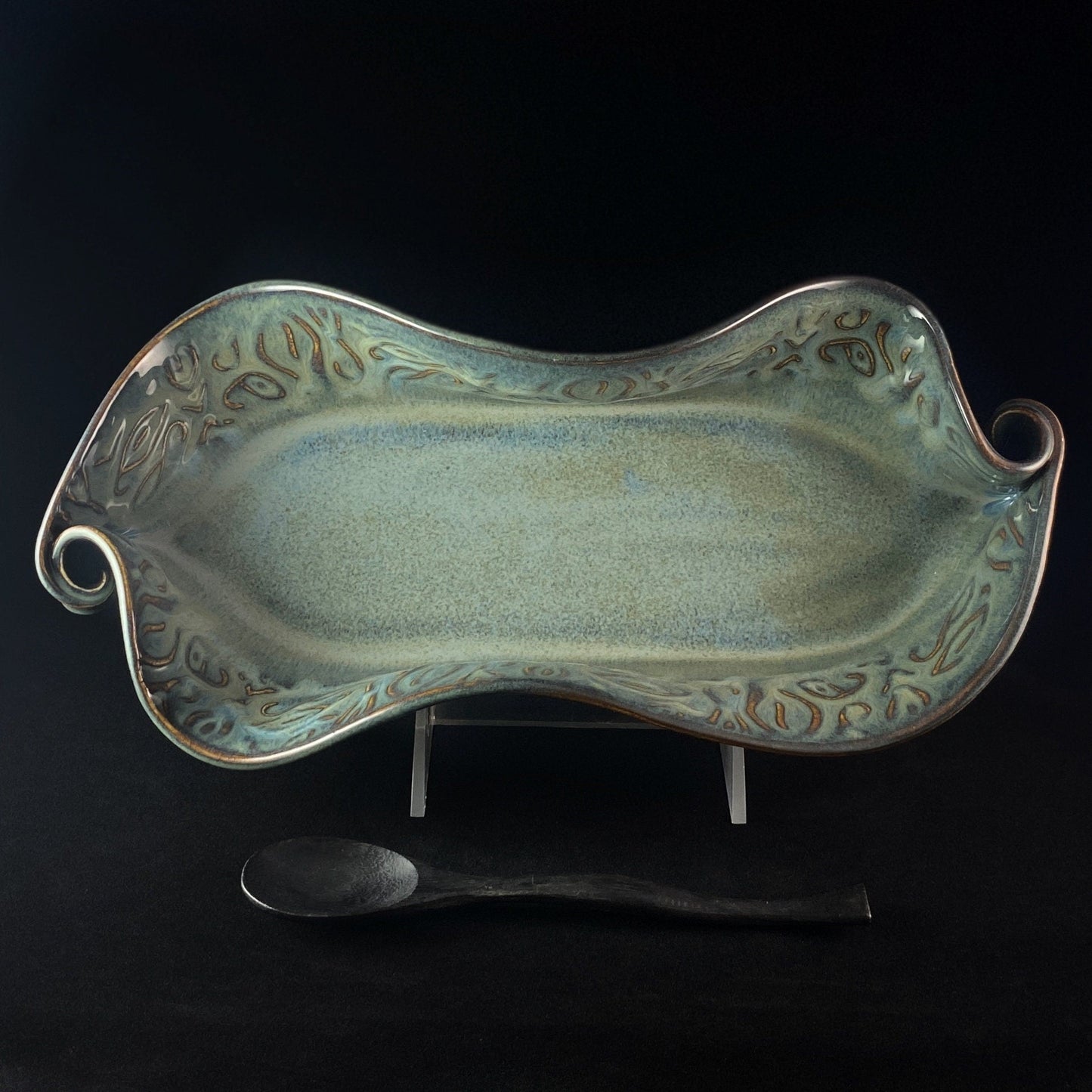 Handmade Asparagus Dish with Spoon, Functional and Decorative Pottery