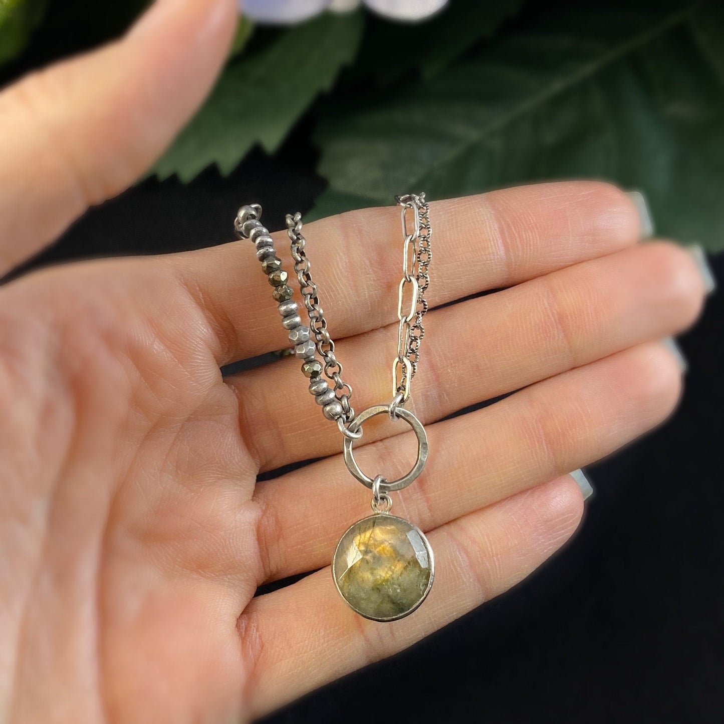 Handmade Chain Link Beaded Bracelet with Labradorite, Made in USA