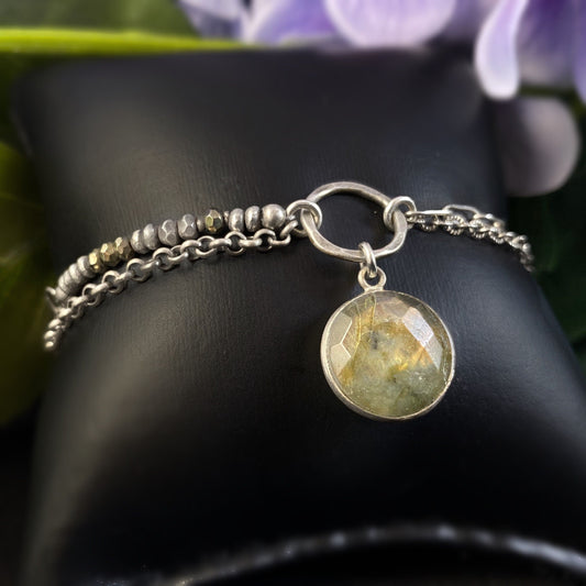 Handmade Chain Link Beaded Bracelet with Labradorite, Made in USA