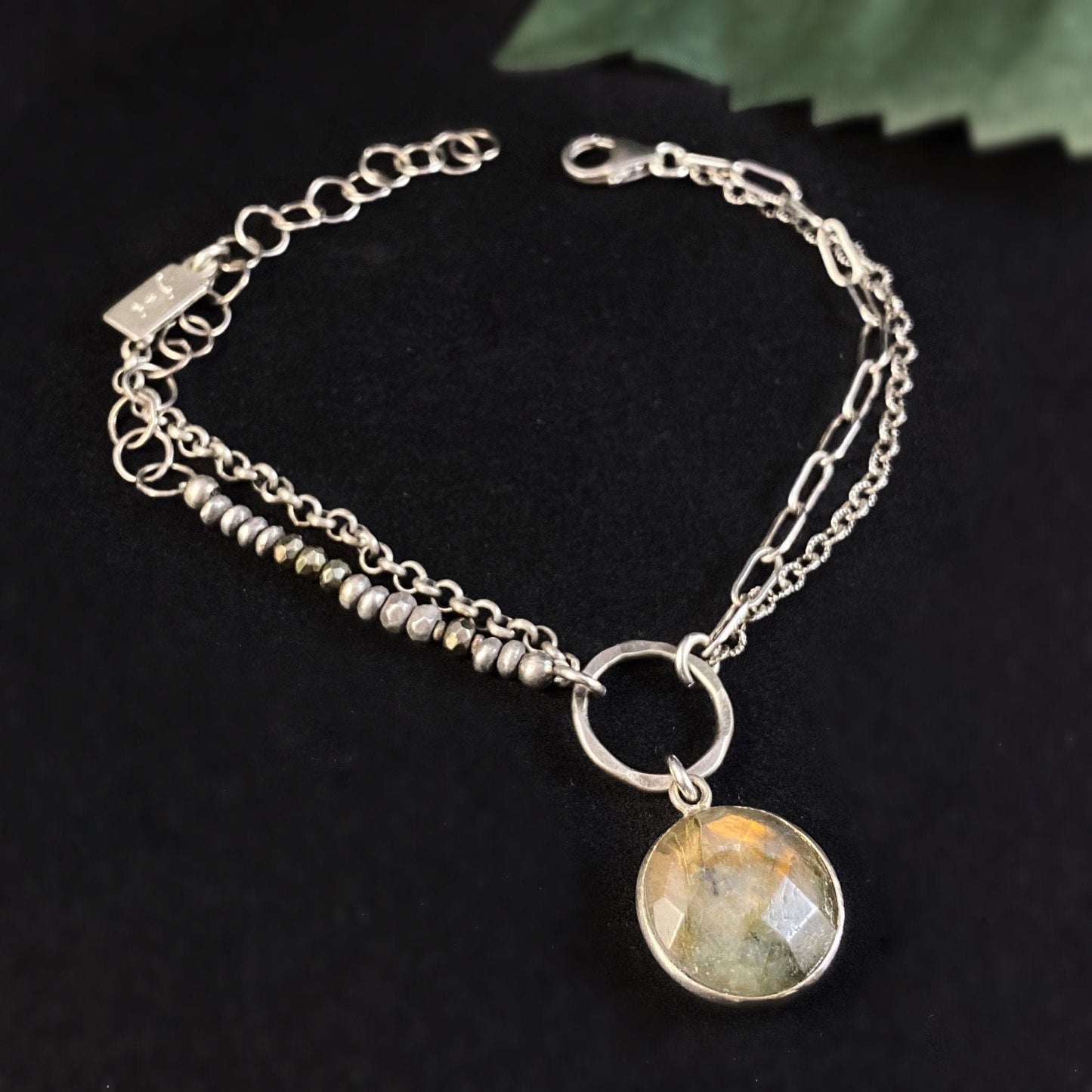 Handmade Chain Link Beaded Bracelet with Labradorite, Made in USA