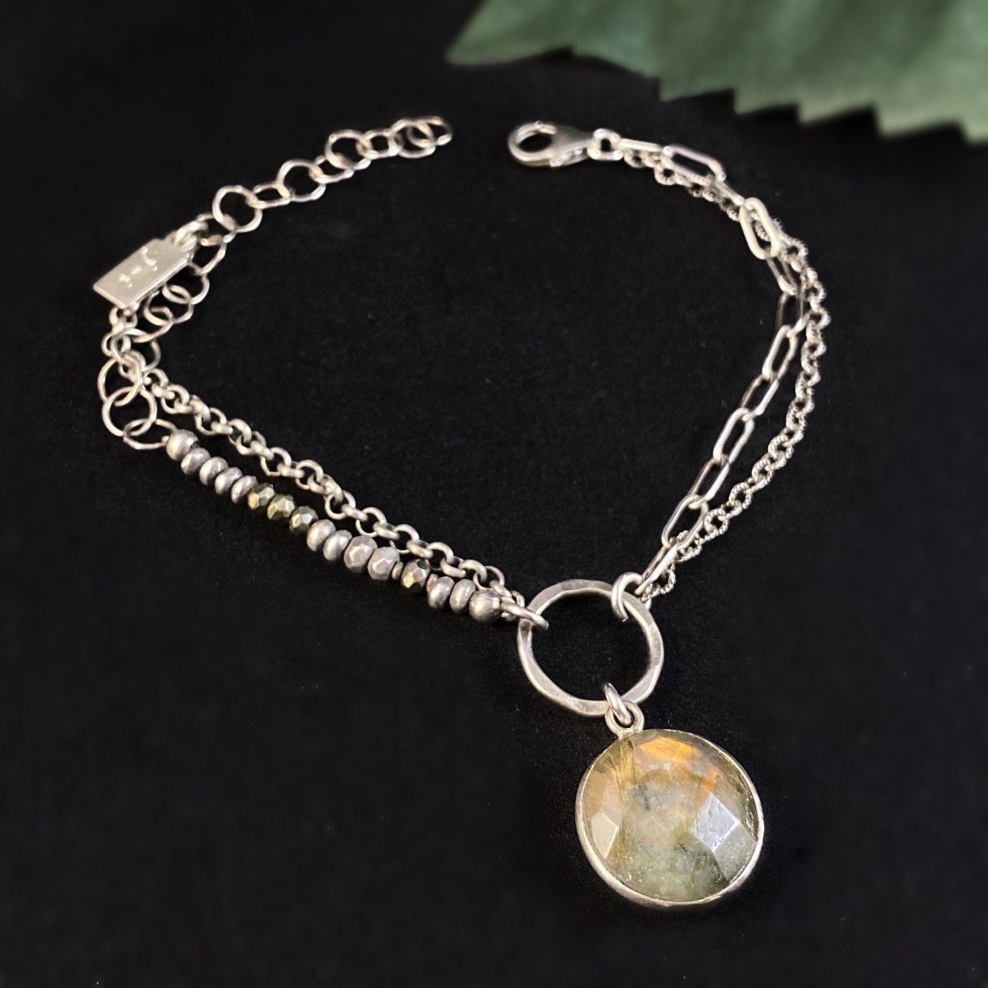 Handmade Chain Link Beaded Bracelet with Labradorite, Made in USA