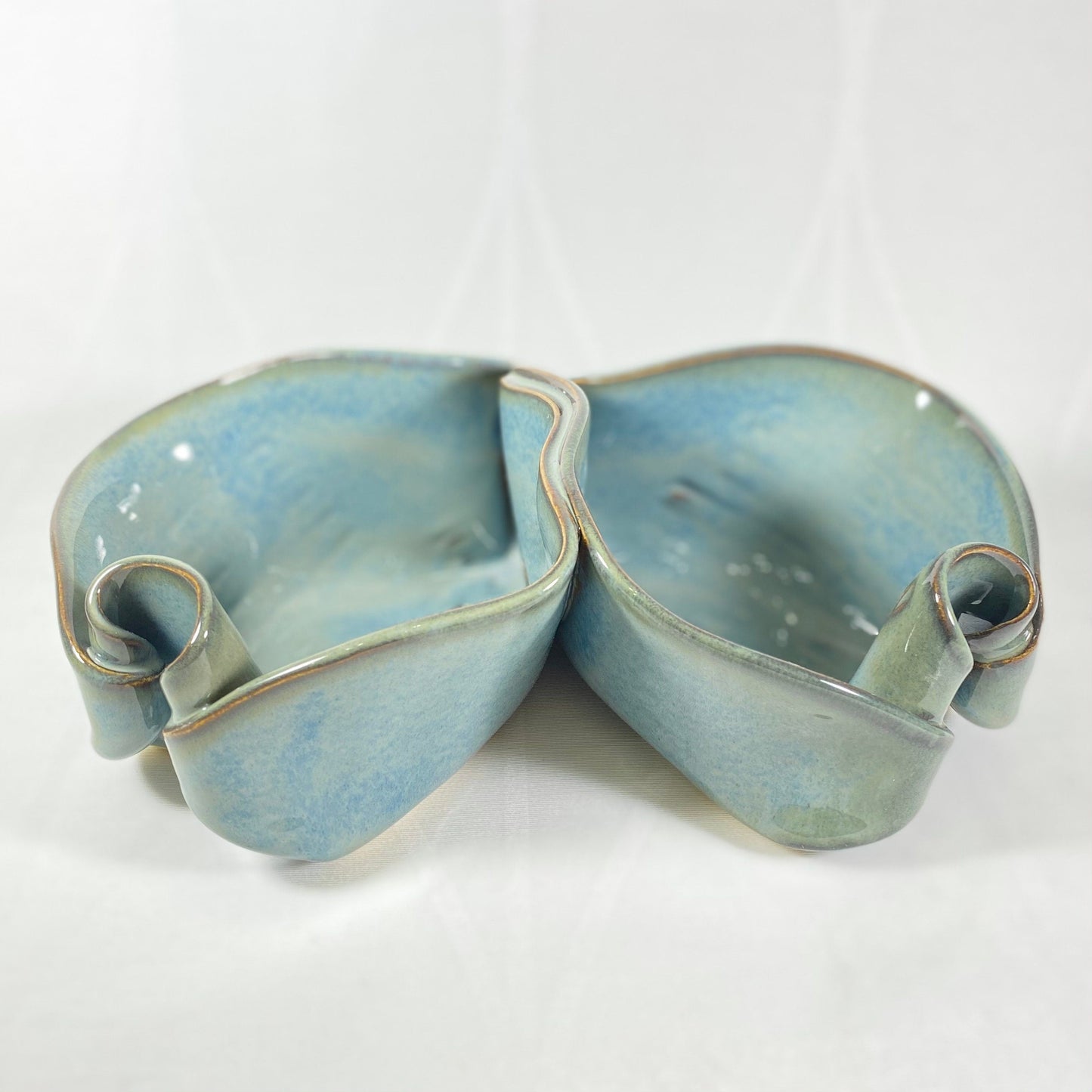 Handmade Light Blue Double Sided Bowl with Serving Spoon, Functional and Decorative Pottery