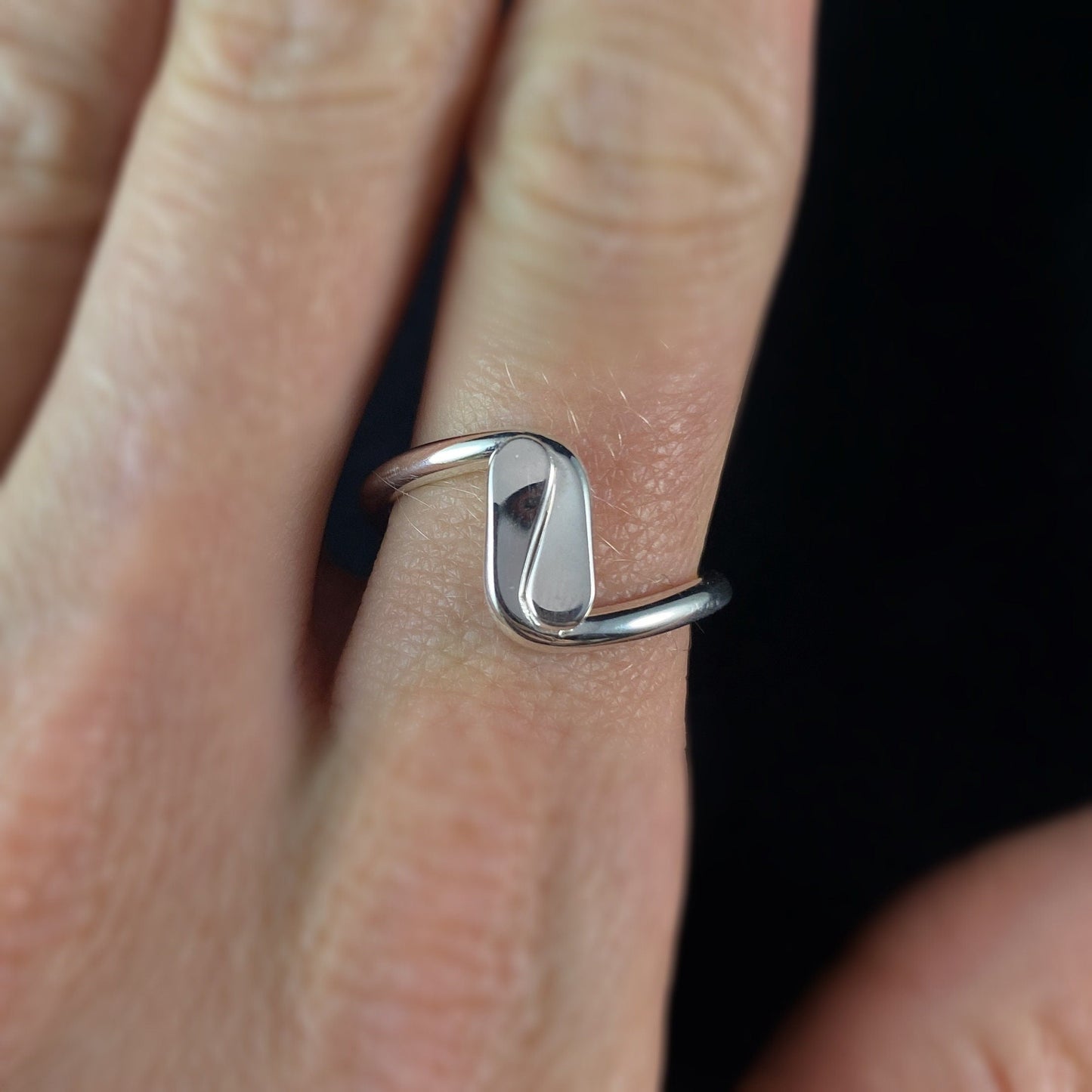Handmade Forged Sterling Silver Hug Ring, Made in USA - Reflections, Size 7