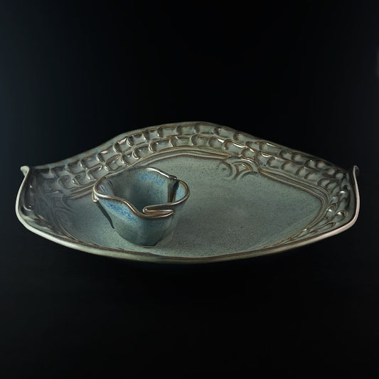 Handmade Funky Serving Set with Spoon, Functional and Decorative Pottery