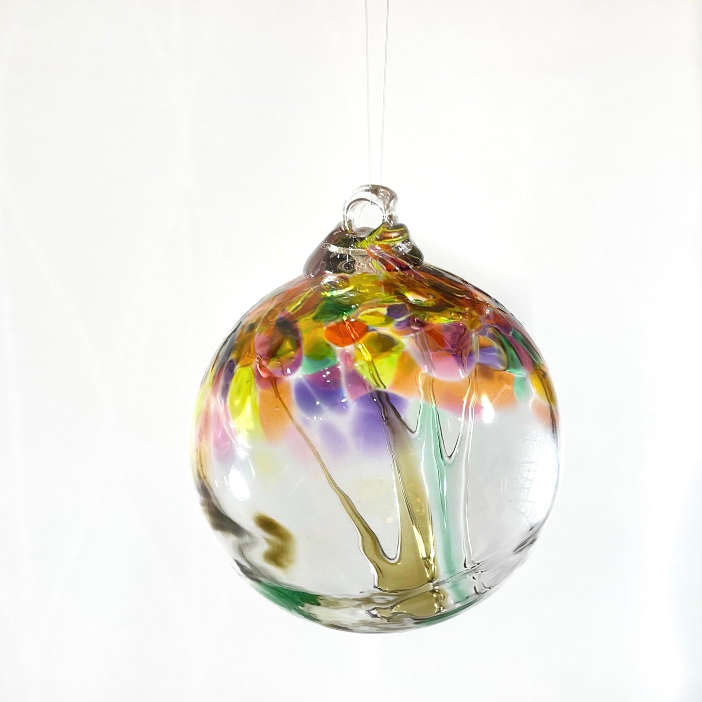 Handmade Glass Art 2” Globe Ornament - Tree of Celebration