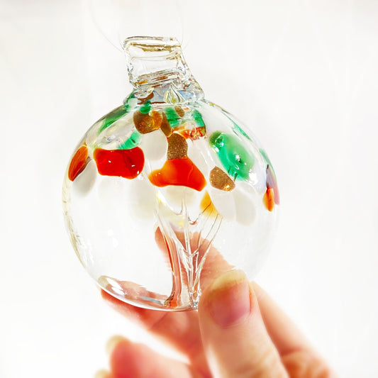 Handmade Glass Art 2” Globe Ornament - Tree of Christmas