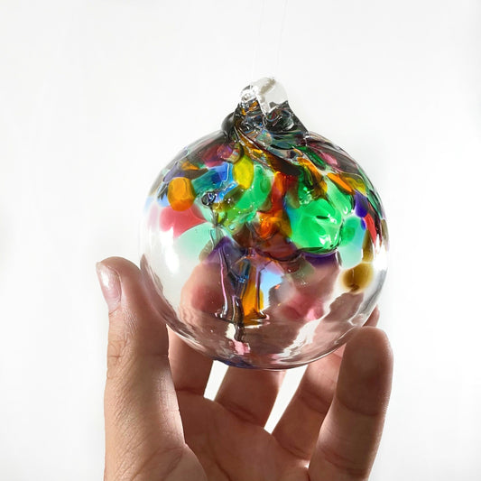 Handmade Glass Art 2” Globe Ornament - Tree of Friendship