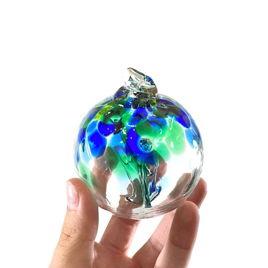 Handmade Glass Art 2” Globe Ornament - Tree of Kindness