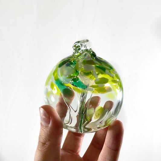 Handmade Glass Art 2” Globe Ornament - Tree of Wellbeing