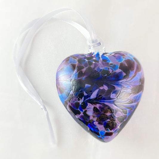 Handmade Glass Friendship Heart Ornament - Purple and Blue