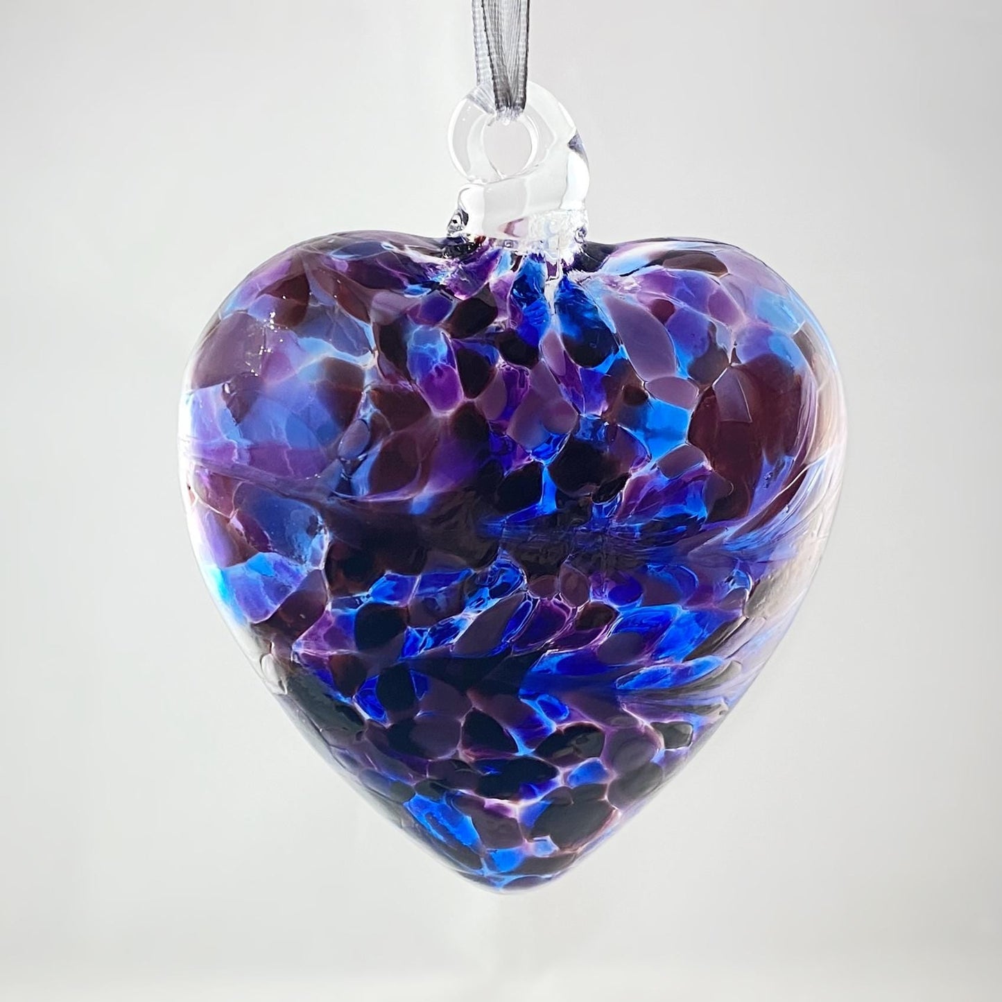 Handmade Glass Friendship Heart Ornament - Purple and Blue