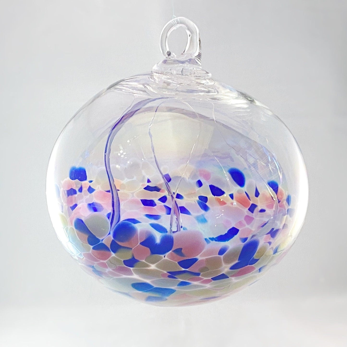 Handmade Glass Witches Ball, #1 - Pink/Blue/White (Iridescent)