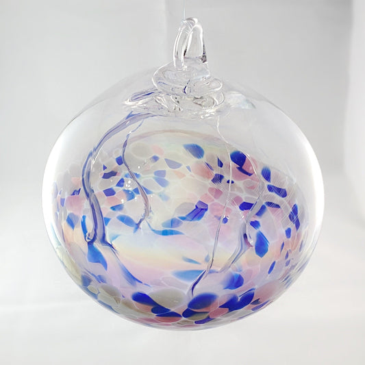 Handmade Glass Witches Ball, #1 - Pink/Blue/White (Iridescent)