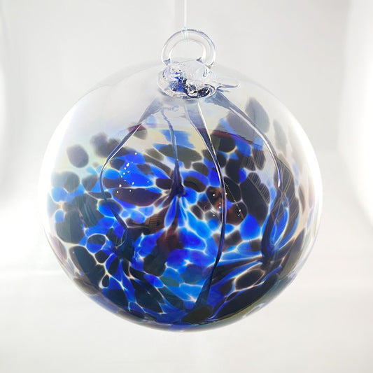 Handmade Glass Witches Ball, #2 - Blue/Black (Iridescent)