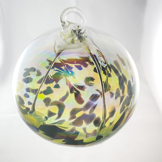 Handmade Glass Witches Ball, #3 - Yellow/Black (Iridescent)