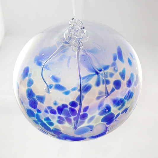 Handmade Glass Witches Ball - Blue/White (Iridescent)