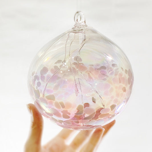 Handmade Glass Witches Ball - Iridescent Light Pink