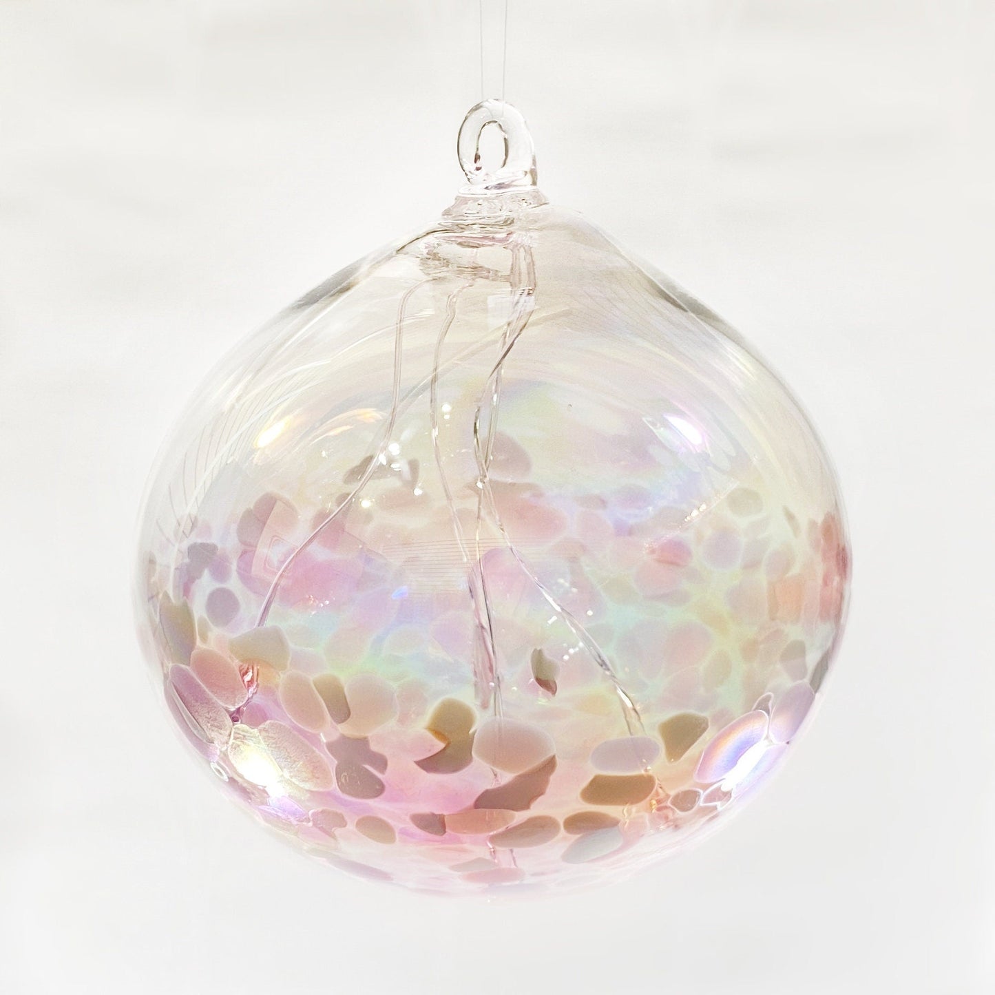 Handmade Glass Witches Ball - Iridescent Light Pink