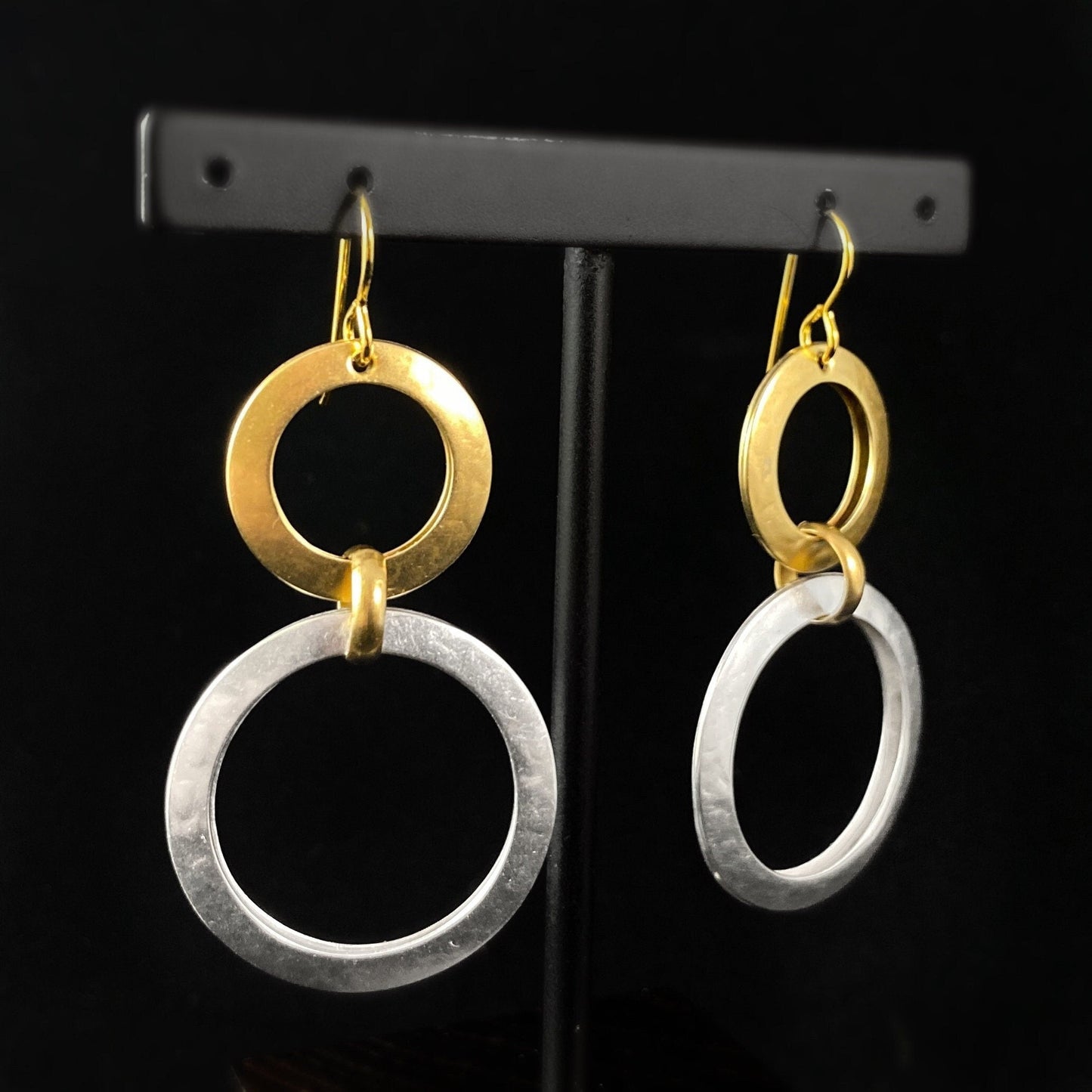 Handmade Gold and Silver Rings Dangle Earrings, Made in USA