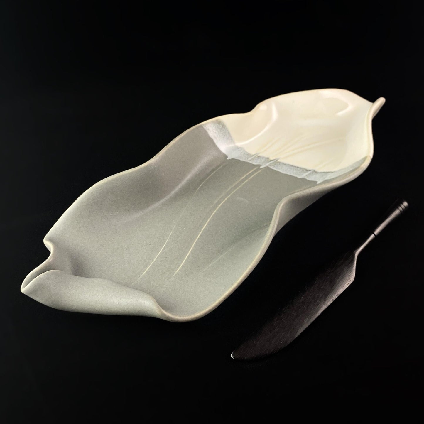 Handmade Gray and White Butter Dish with Small Knife, Functional and Decorative Pottery