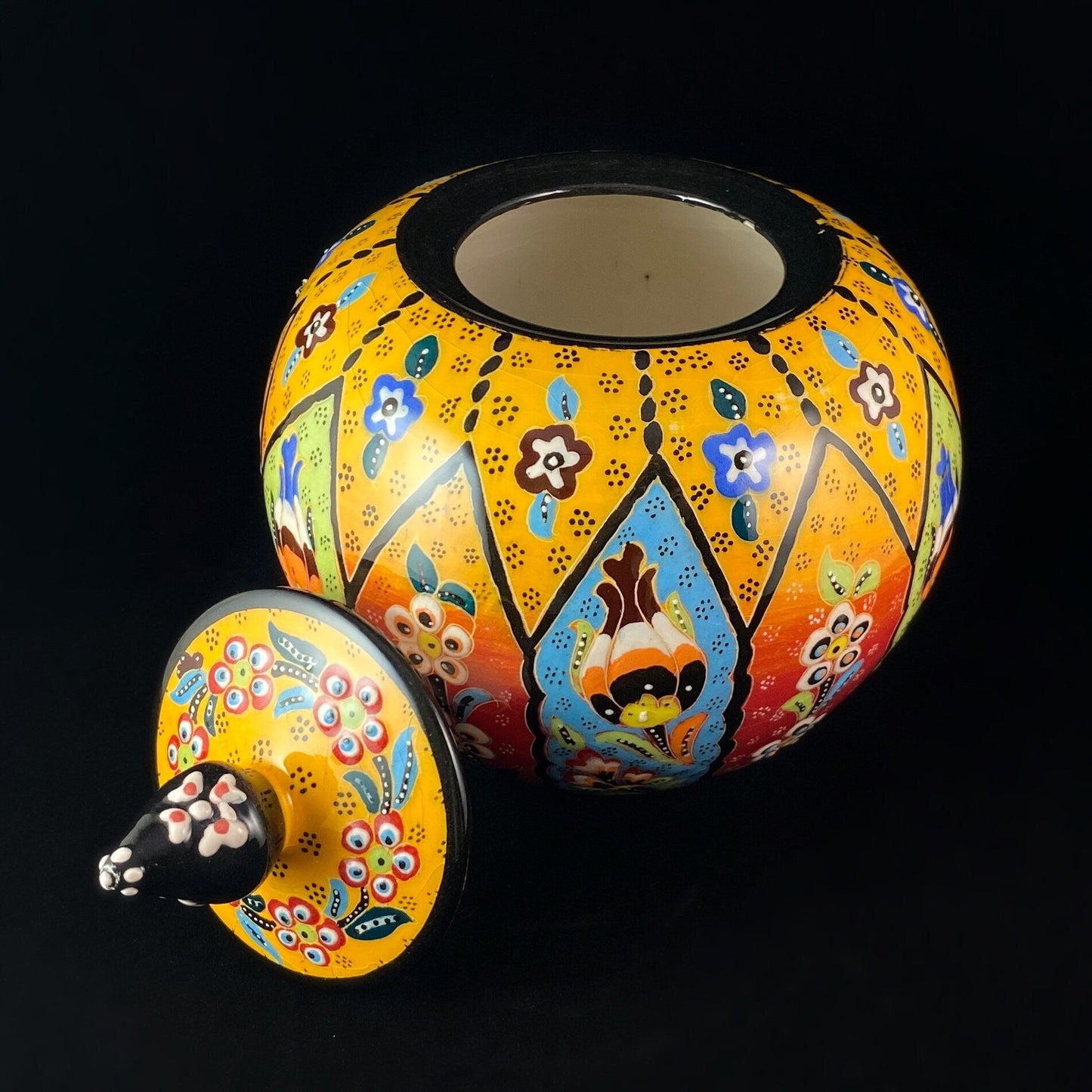 Handmade Jar with Top, Functional and Decorative Turkish Pottery, Cottagecore Style, Yellow