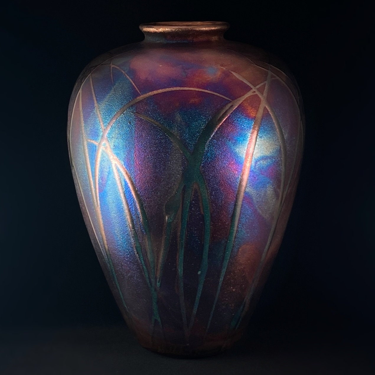 Handmade Large Bottle Vase, Raku Art Pottery, Decorative Pottery