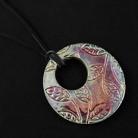 Handmade Large Ceramic Medallion Necklace #1, Raku Art Pottery