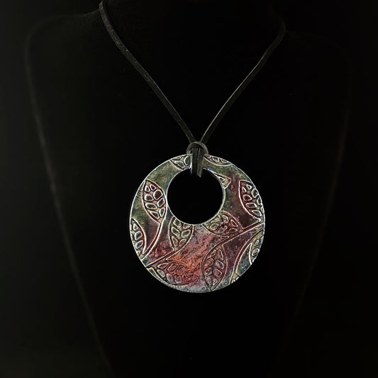 Handmade Large Ceramic Medallion Necklace #1, Raku Art Pottery