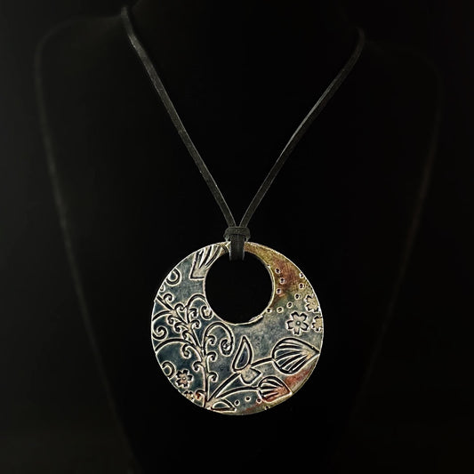 Handmade Large Ceramic Medallion Necklace #2, Raku Art Pottery