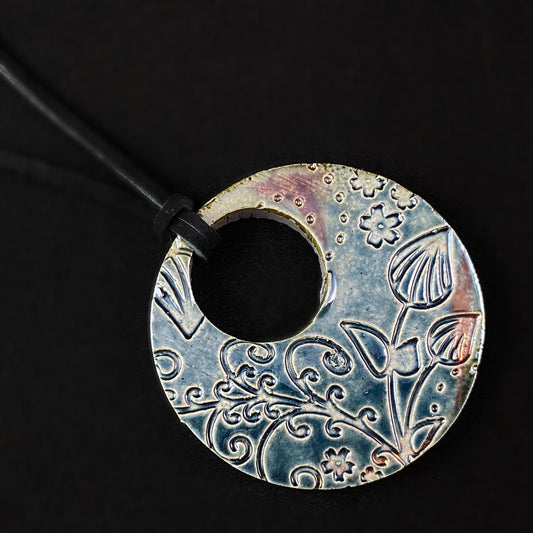 Handmade Large Ceramic Medallion Necklace #2, Raku Art Pottery