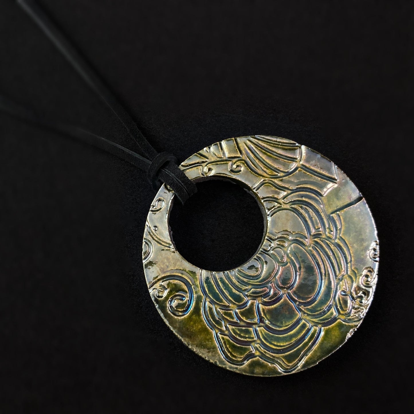 Handmade Large Ceramic Medallion Necklace #3, Raku Art Pottery