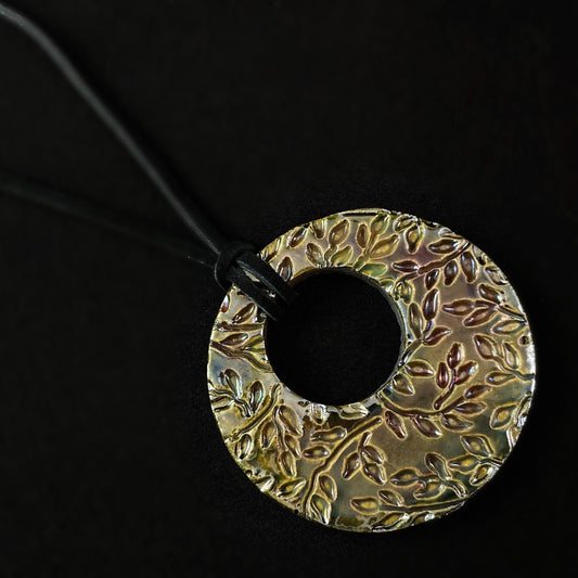 Handmade Large Ceramic Medallion Necklace #4, Raku Art Pottery