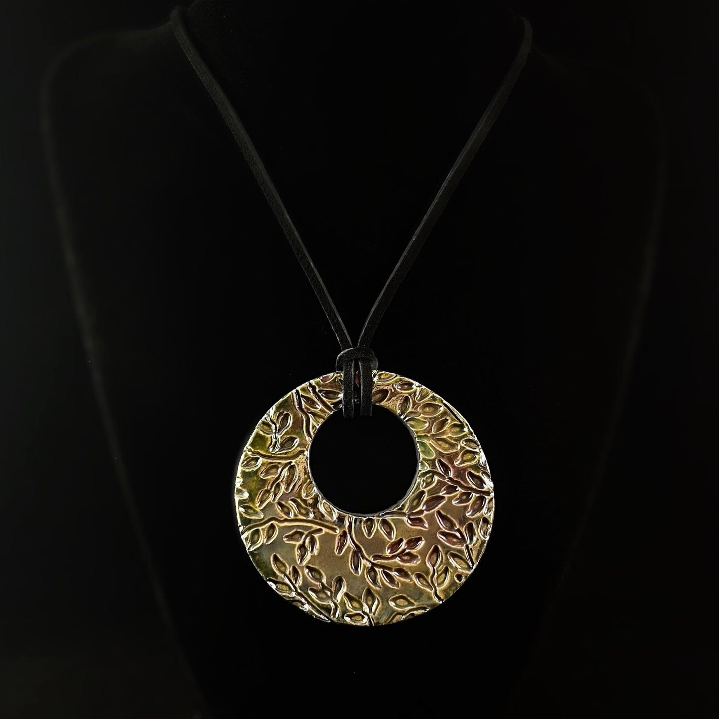 Handmade Large Ceramic Medallion Necklace #4, Raku Art Pottery
