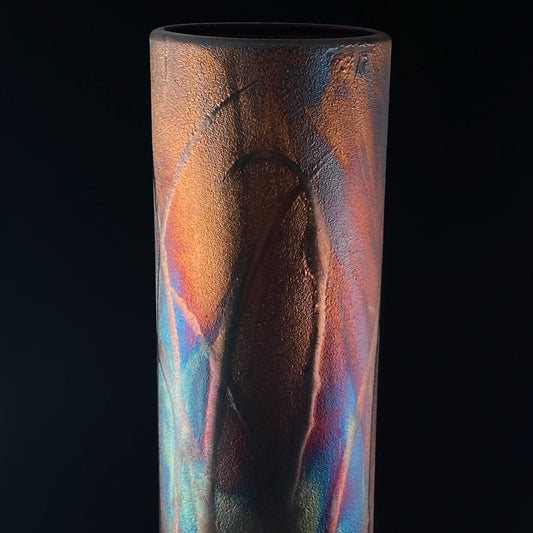 Handmade Large Cylinder Vase, Raku Art Pottery, Decorative Pottery