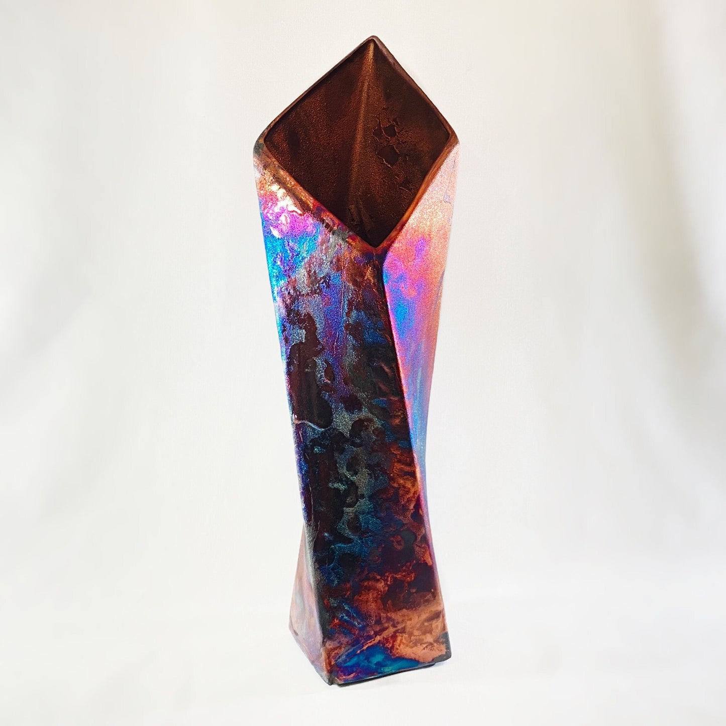Handmade Large Twisting Vase, Raku Art Pottery, Decorative Pottery