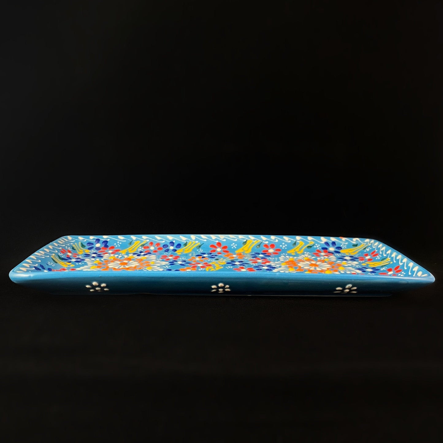 Handmade Lipped Tray, Functional and Decorative Turkish Pottery, Cottagecore Style, Blue