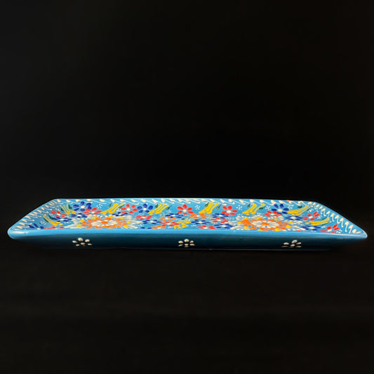 Handmade Lipped Tray, Functional and Decorative Turkish Pottery, Cottagecore Style, Blue