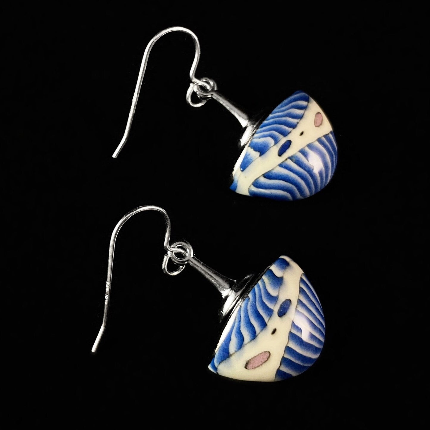 Handmade Millefiori Porcelain Blue China Drop Earrings, Handmade- BLS