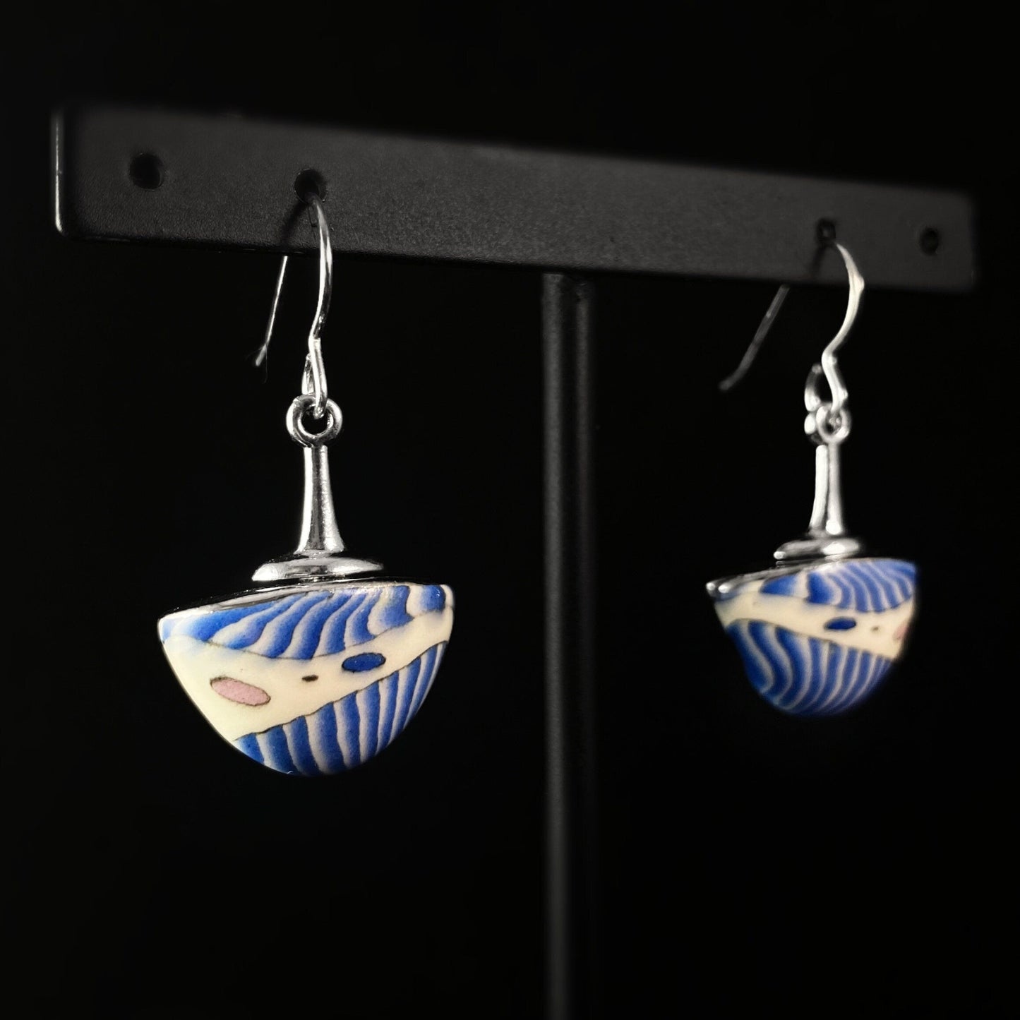 Handmade Millefiori Porcelain Blue China Drop Earrings, Handmade- BLS