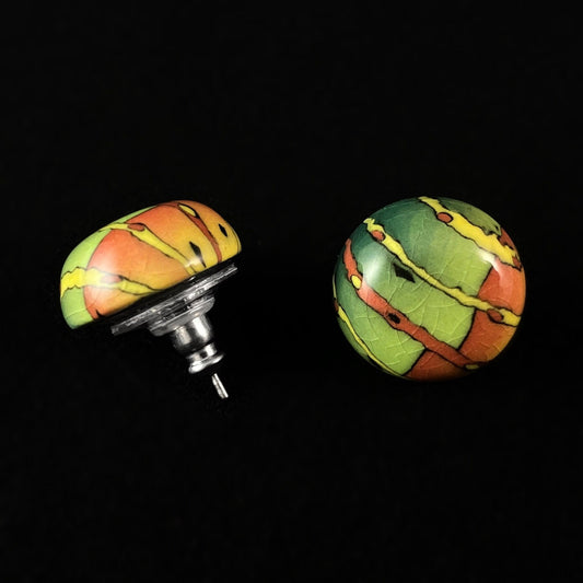 Handmade Millefiori Porcelain Forest Button Earrings, Handmade - Blue Studio