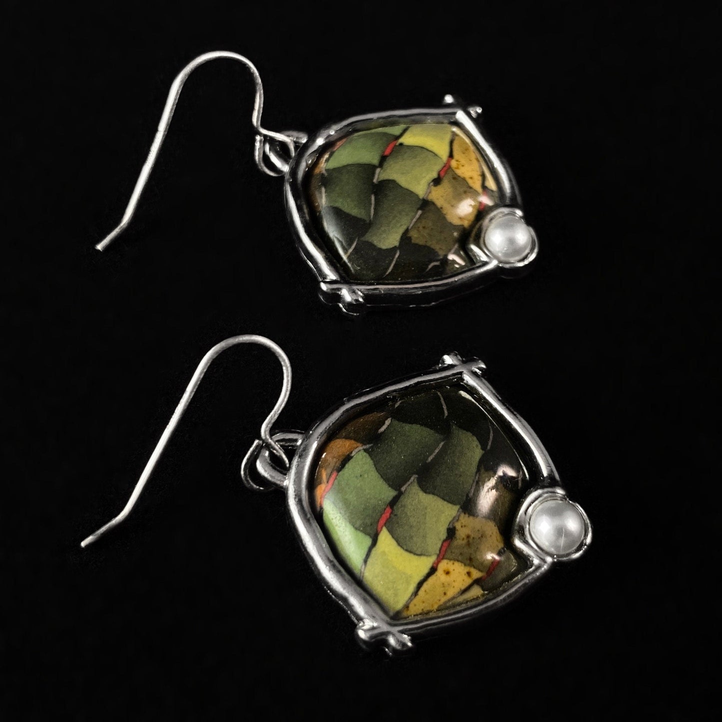 Handmade Millefiori Porcelain Quilt Framed Drop Earrings, Handmade - Blue Studio