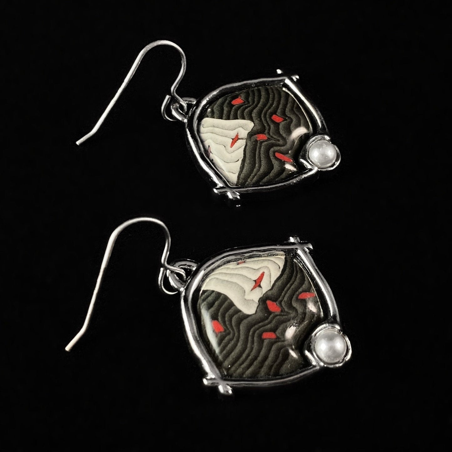 Handmade Millefiori Porcelain Red Specks Drop Earrings, Handmade - Blue Studio