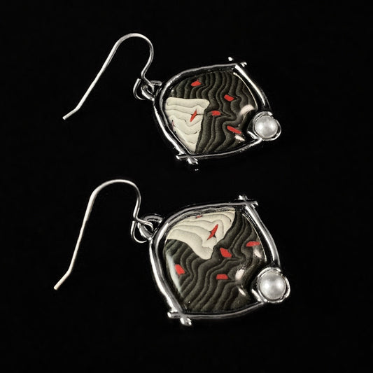 Handmade Millefiori Porcelain Red Specks Drop Earrings, Handmade - Blue Studio