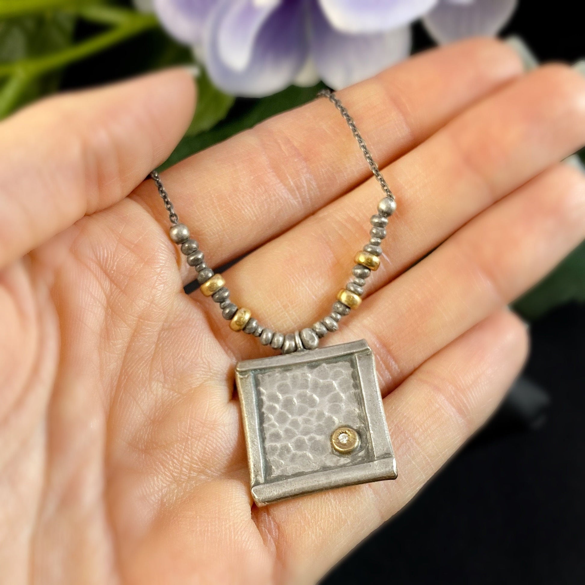 Handmade Mixed Metal Necklace with White Topaz, Made in USA