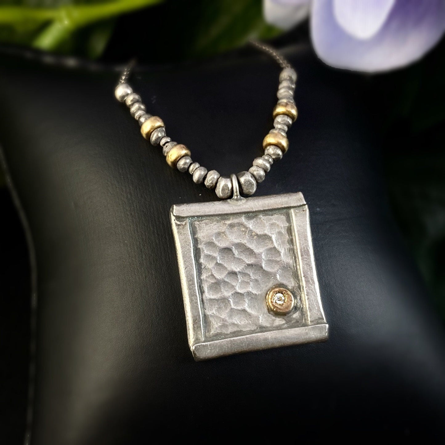 Handmade Mixed Metal Necklace with White Topaz, Made in USA