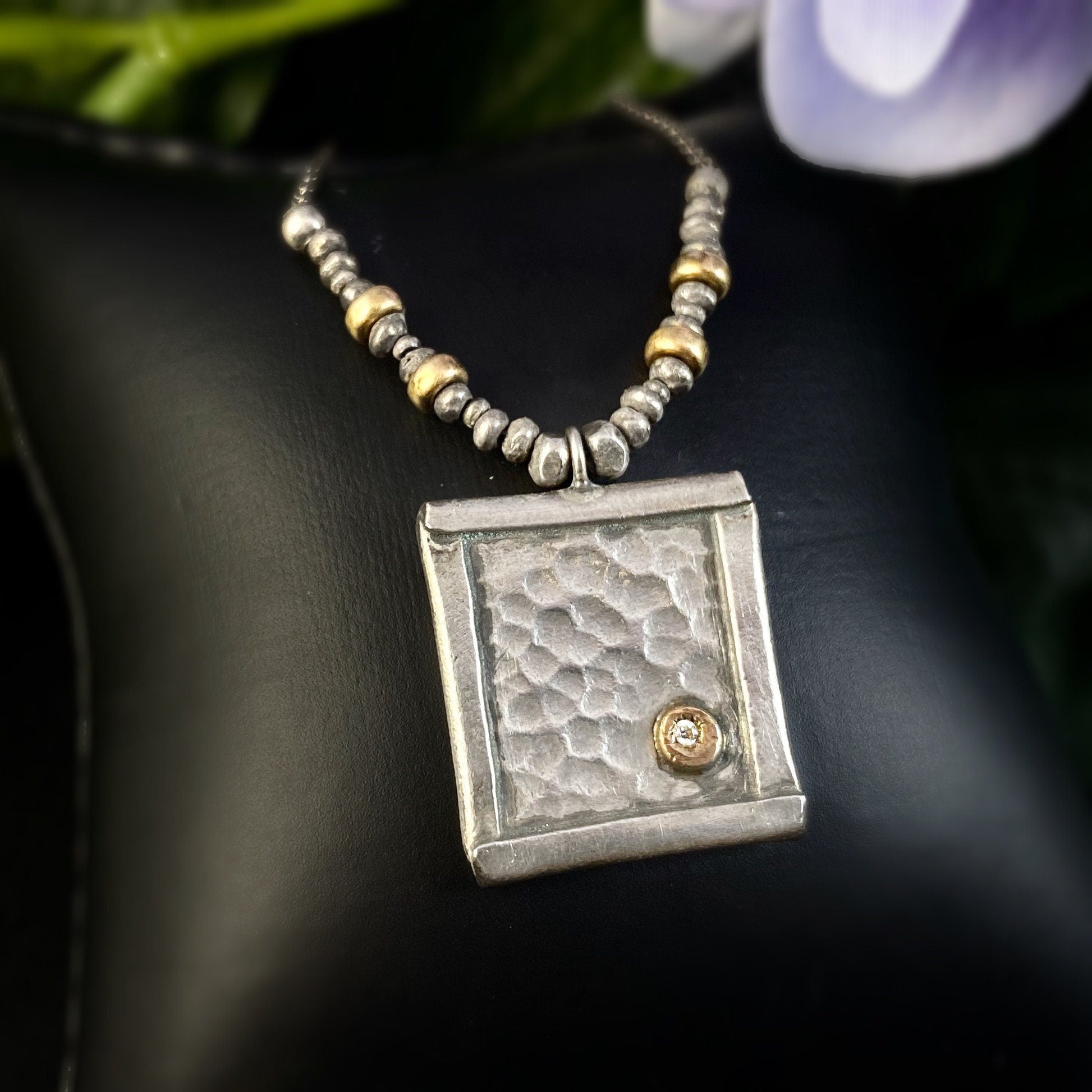 Handmade Mixed Metal Necklace with White Topaz, Made in USA