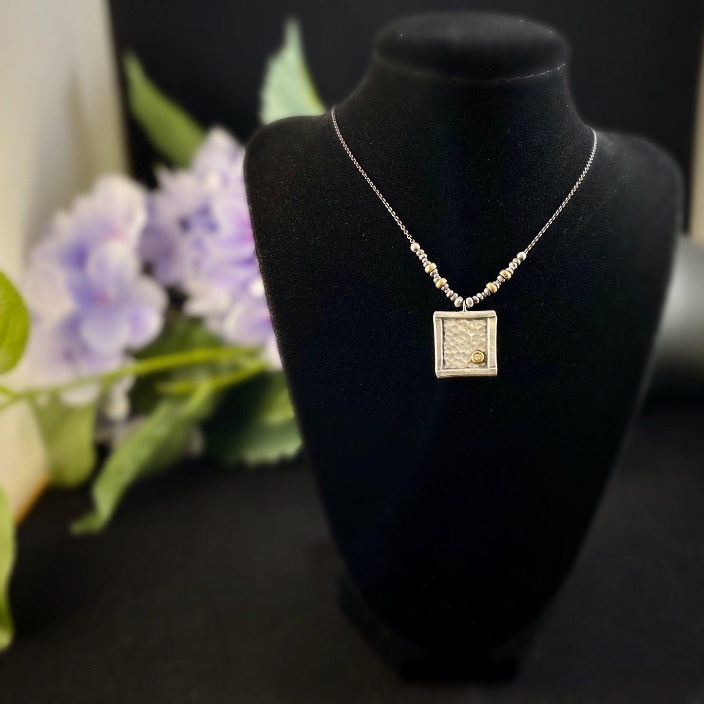 Handmade Mixed Metal Necklace with White Topaz, Made in USA