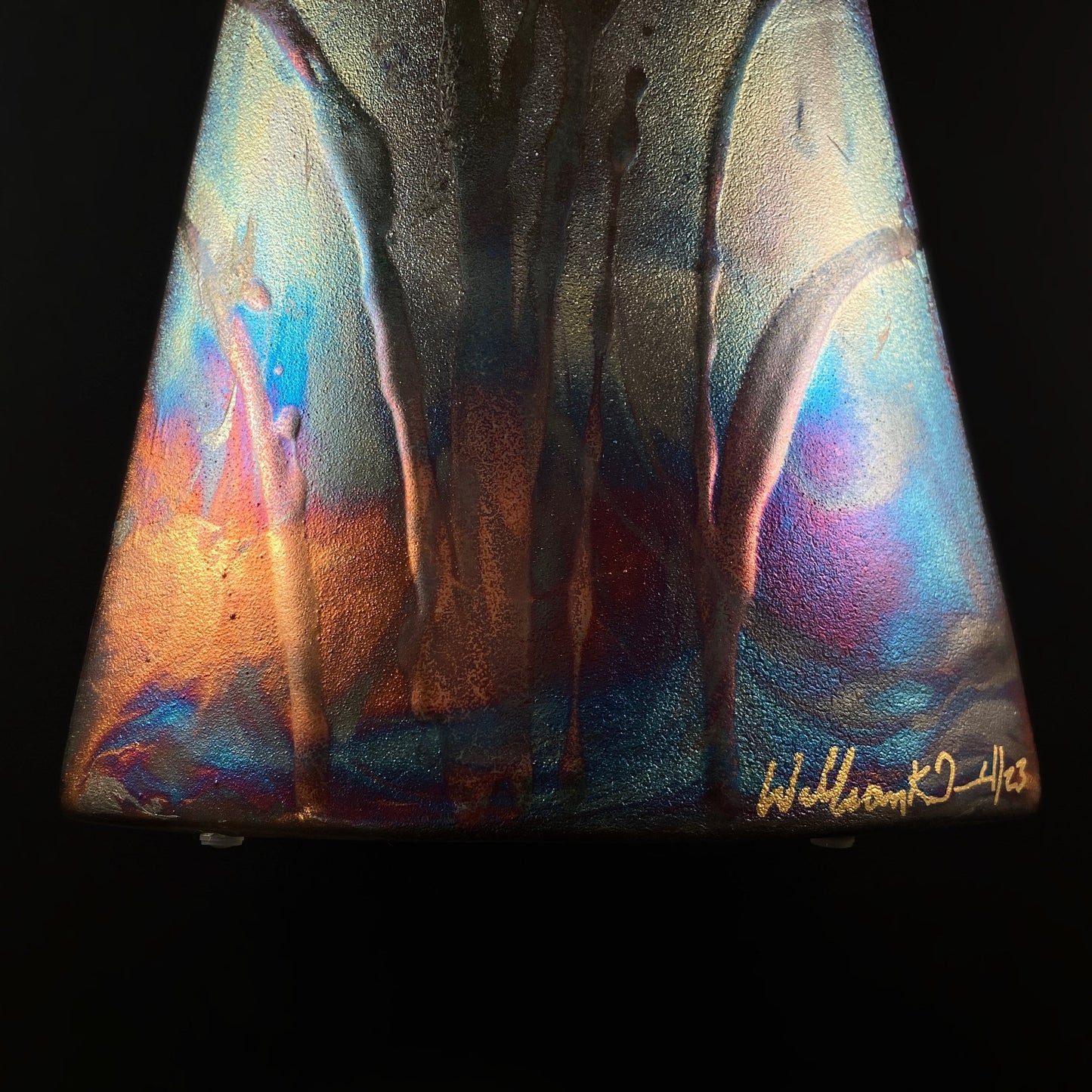 Handmade Mod Triangle Vase, Raku Art Pottery, Decorative Pottery